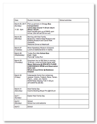 German Exchange Events Calendar 1