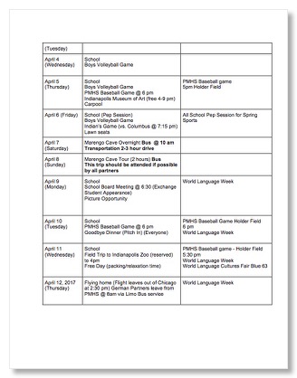 German Exchange Events Calendar 2